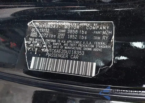 2013 Hyundai Veloster Turbo W/Black z USA, uszkodzony, nr VIN KMHTC6AE2DU118353